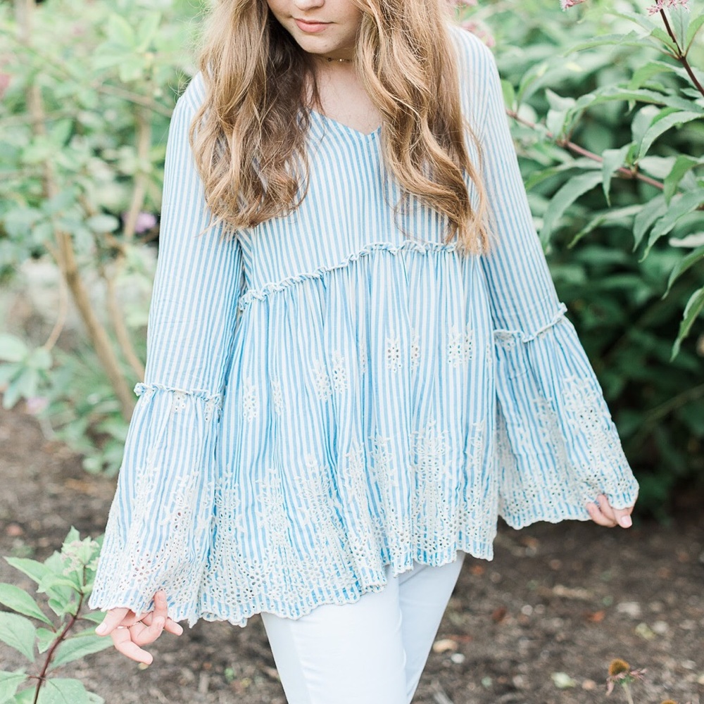 Karen Kane Blue and White Striped Blouse